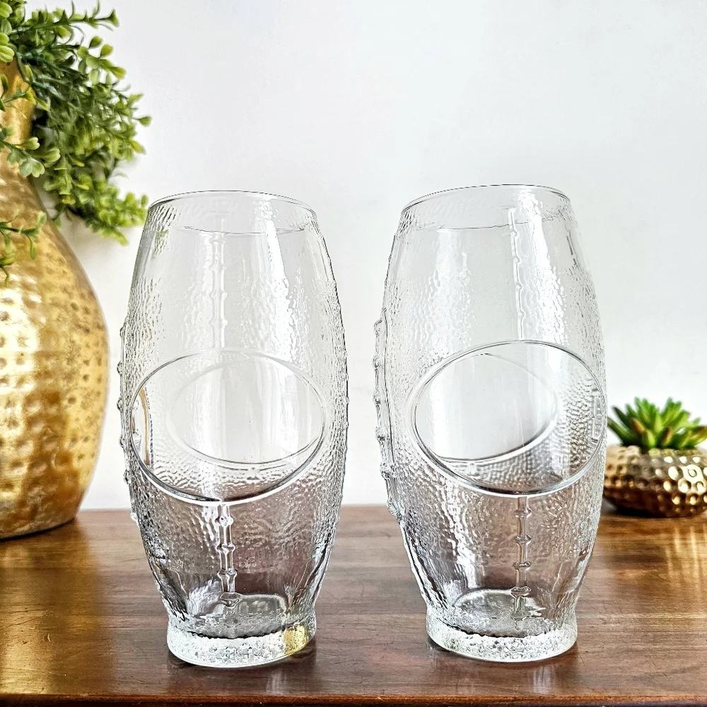 Libbey Vintage Football Glasses Set of 2 Raised Design Tumblers 7” Sports Barwar